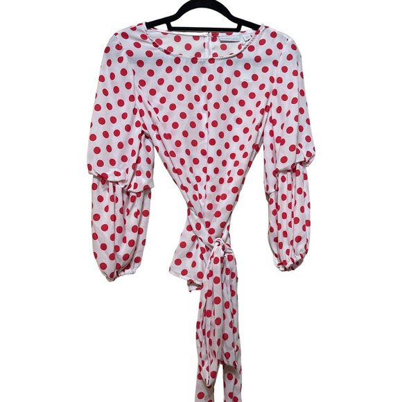 New York & Company Blouse Red Polka Dots 100% Polyester Women's Size S (NWT) - Picture 3 of 16